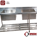 Ver imagem 3 de Pia Inox com Prateleira Gradeada e 2 Cubas - Modelo 05 - Inox 430 - 350x70x90 Cm - Cubas 60x50x30 Cm