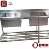 Pia Inox com Prateleira Gradeada e 2 Cubas - Modelo 05 - Inox 430 - 350x70x90 Cm - Cubas 60x50x30 Cm - 3