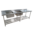 Ver imagem 1 de Pia Inox com Prateleira Gradeada e 2 Cubas - Modelo 05 - Inox 430 - 350x70x90 Cm - Cubas 60x50x30 Cm