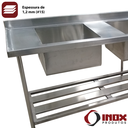 Ver imagem 5 de Pia Inox com Prateleira Gradeada e 2 Cubas - Modelo 05 - Inox 430 - 350x70x90 Cm - Cubas 60x50x30 Cm