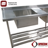 Pia Inox com Prateleira Gradeada e 2 Cubas - Modelo 05 - Inox 430 - 350x70x90 Cm - Cubas 60x50x30 Cm - 5