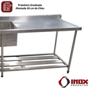 Ver imagem 4 de Pia Inox com Prateleira Gradeada e 2 Cubas - Modelo 05 - Inox 430 - 350x70x90 Cm - Cubas 60x50x30 Cm