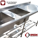 Ver imagem 6 de Pia Inox com Prateleira Gradeada e 2 Cubas - Modelo 05 - Inox 430 - 350x70x90 Cm - Cubas 60x50x30 Cm
