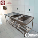 Ver imagem 7 de Pia Inox com Prateleira Gradeada e 2 Cubas - Modelo 05 - Inox 430 - 350x70x90 Cm - Cubas 60x50x30 Cm