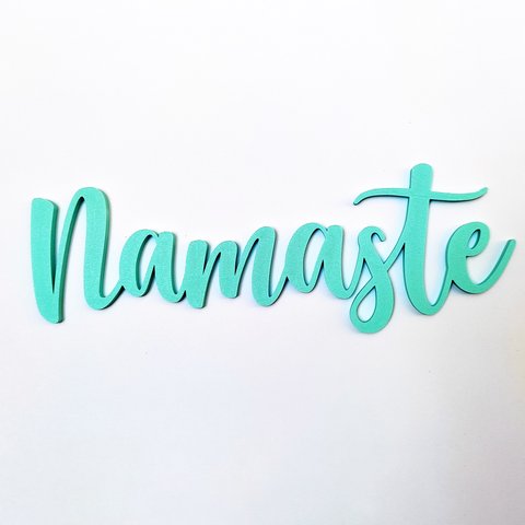 Quadro Namaste - Lettering, Adorno, Decoração, Zen, Yoga - 25 Cm - Toque 3D:Azul Tiffany