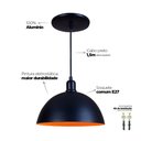 Ver imagem 4 de Pendente Meia Lua 24cm Luminária Lustre Alumínio Preto Textura C/ Laranja