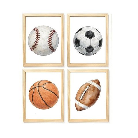 Kit Quadro Bolas Esporte Decorativo Infantil Quarto Criança Bebê Enxoval