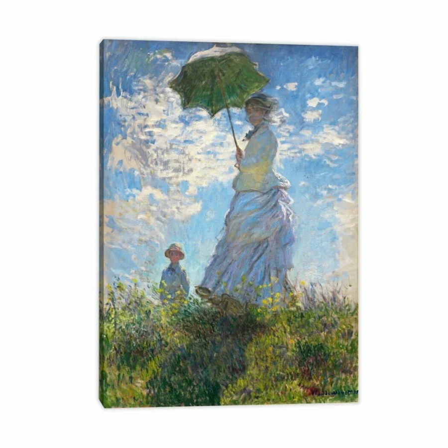 Quadro Decorativo Canvas Claude Monet Mulher com Sombrinha 63x42cm no Chassi