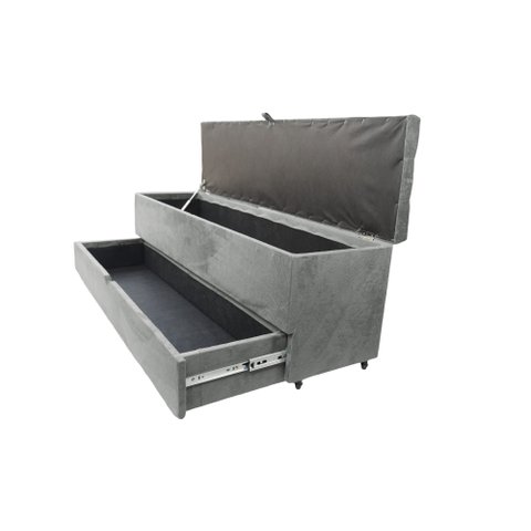 Recamier Puff Baú Sapateira com Gaveta 1,38cm para Cama Box Padrão - Cinza Claro