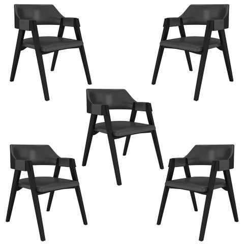 Kit 5 Cadeiras Sala de Jantar e Jogos Carteados Madeira Maciça Poker Pu Grafite/preto G42 - Gran Bel