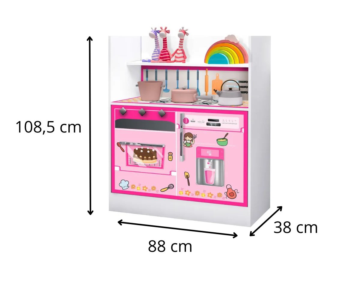 Armário Cozinha Infantil Branco com Rosa Pink Magia Gabrielli Móveis - 3