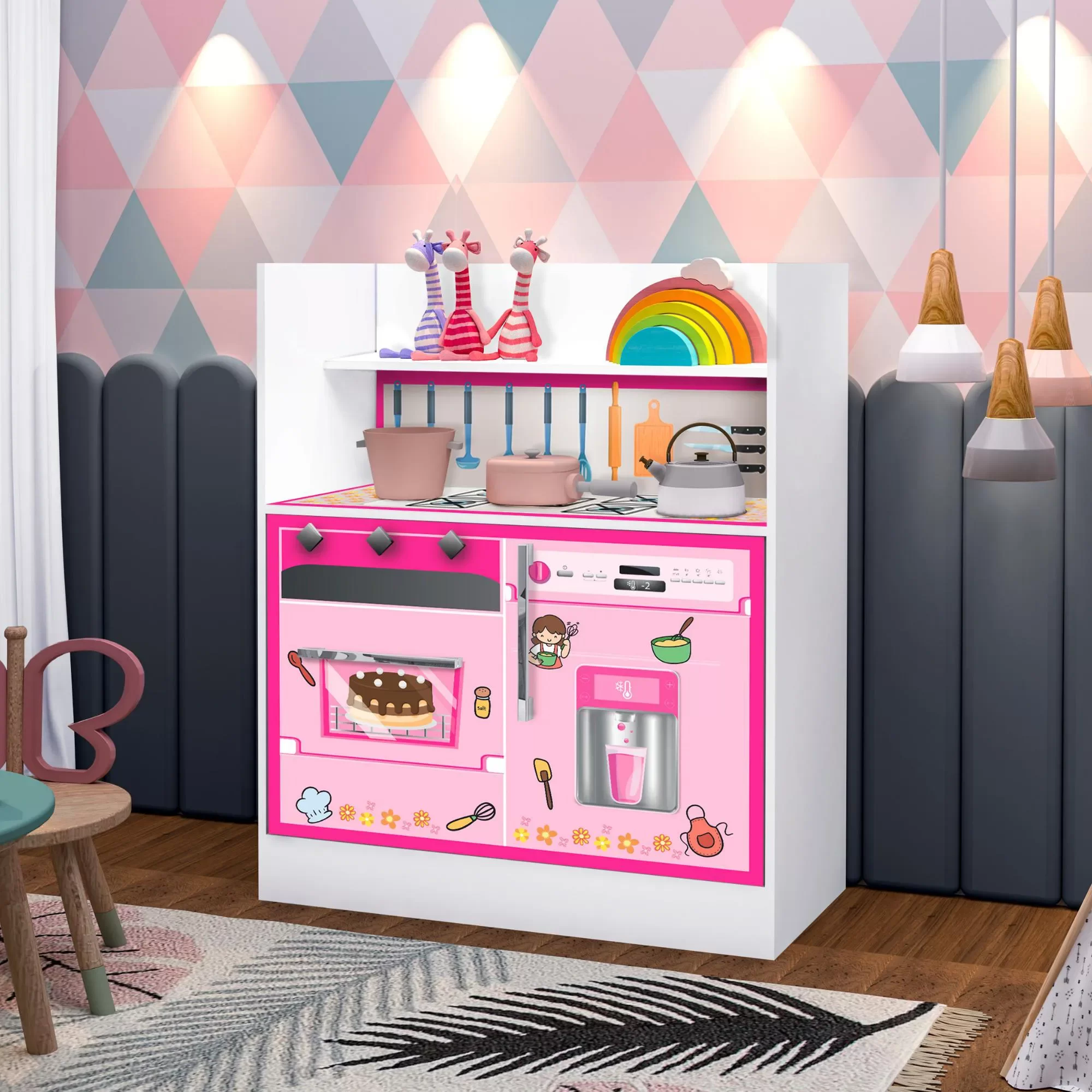 Armário Cozinha Infantil Branco com Rosa Pink Magia Gabrielli Móveis - 2