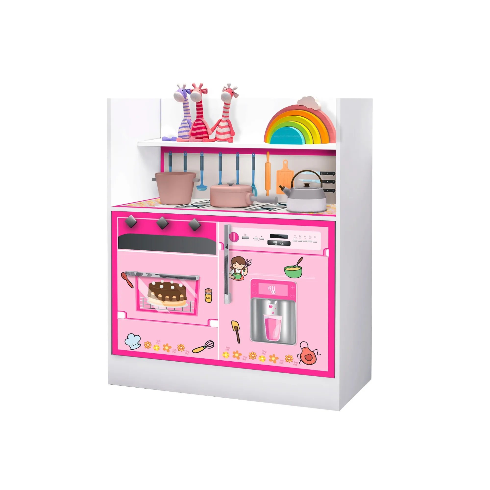 Armário Cozinha Infantil Branco com Rosa Pink Magia Gabrielli Móveis - 1