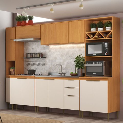 Cozinha Modulada 6 Peças 13 Portas 2 Gavetas Angelina - Angelin Offwhite