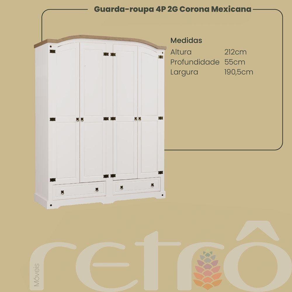 Guarda-roupa Corona Mexicana 4 Portas + 2 Gavetas Creme/carvalho - 2