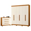Ver imagem 1 de Guarda Roupa Casal Vinci 6 Portas de Bater 3 Gavetas MDP Cômoda Sapateira Atena Cinamomo e Off
