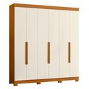 Ver imagem 3 de Guarda Roupa Casal Vinci 6 Portas de Bater 3 Gavetas MDP Cômoda Sapateira Atena Cinamomo e Off