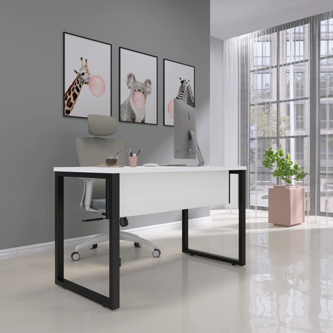 Mesa Madeira M1700/700P25TUB 170cm Industrial Branco e Preto