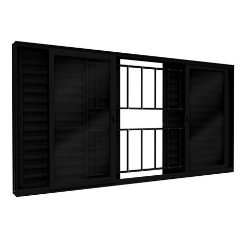 Janela Veneziana de Alumínio 6 Folhas com Grade e Fecho Embutido 100x150cm Lucasa Eccellente Preto