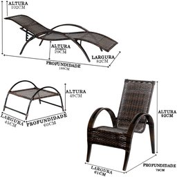 Kit com 2 Espreguiçadeiras Ipanema 1 Mesa de Centro 4 Cadeiras Napoli para Quintal, Piscina, Jardim  - 3