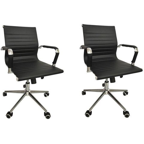 Kit 2 Cadeiras Office com Rodízio e Encosto Esteirinha Baixa Preto Rivatti