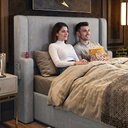 Ver imagem 7 de Cabeceira Estofada Duetto para Cama Box King 195cm com Porta Copo Linho Cinza - Desk Design