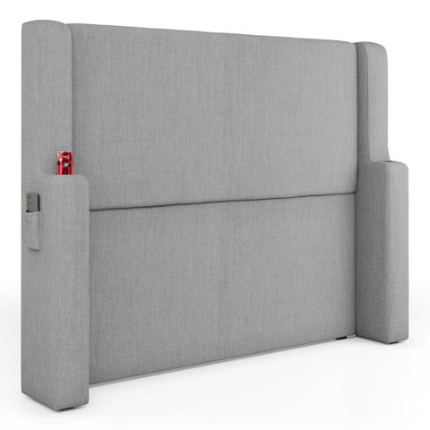 Cabeceira Estofada Duetto para Cama Box King 195cm com Porta Copo Linho Cinza - Desk Design