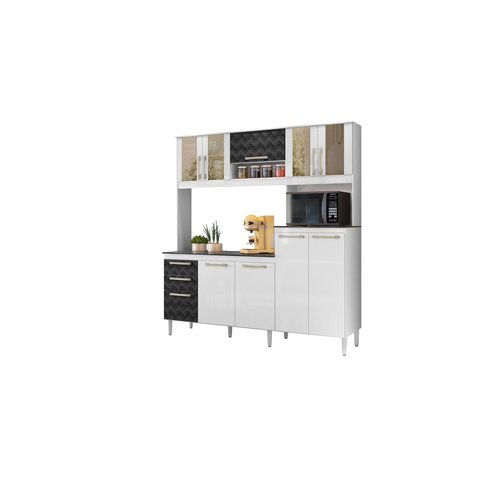 Cozinha Compacta 9 Portas Pétala Branco Uv/preto Tridimensional - Nicioli