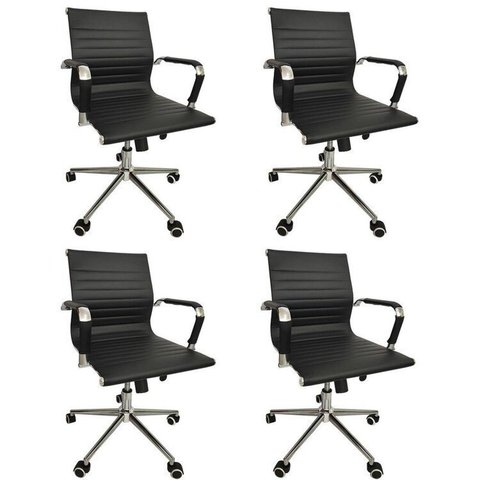 Kit 4 Cadeiras Office com Rodízio e Encosto Esteirinha Baixa Preto Rivatti