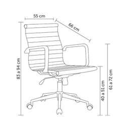Kit 4 Cadeiras Office com Rodízio e Encosto Esteirinha Baixa - 3