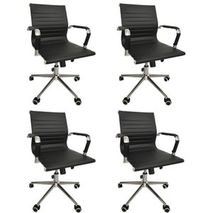 Kit 4 Cadeiras Office com Rodízio e Encosto Esteirinha Baixa