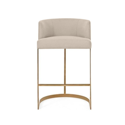 Banqueta Decorativa Alta Base Metal Epóxi Dourado Fosco em Veludo - Bege Veludo - 1