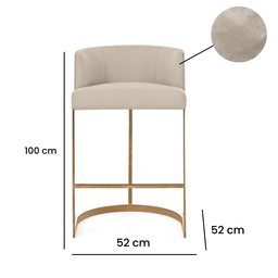 Banqueta Decorativa Alta Base Metal Epóxi Dourado Fosco em Veludo - Bege Veludo - 2