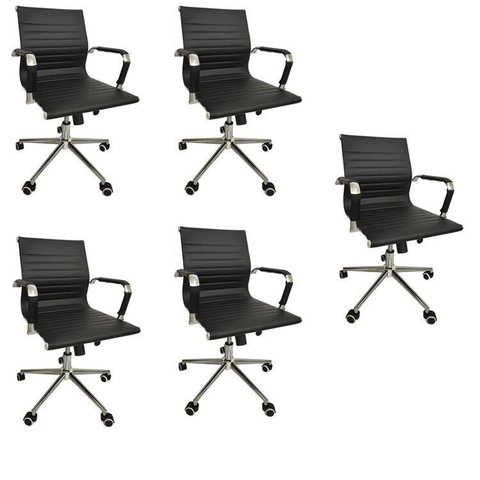 Kit 5 Cadeiras Office com Rodízio e Encosto Esteirinha Baixa Preto Rivatti