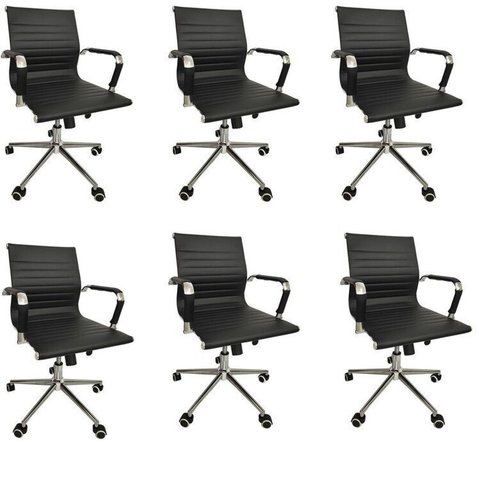 Kit 6 Cadeiras Office com Rodízio e Encosto Esteirinha Baixa Preto Rivatti