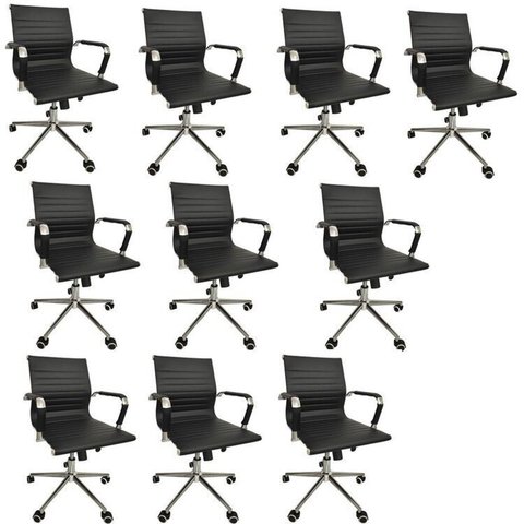 Kit 10 Cadeiras Office com Rodízio e Encosto Esteirinha Baixa Preto Rivatti