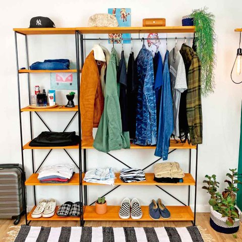 Armário Arara Closet Completo Modular Ample Carvalho e Preto