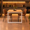 Ver imagem 2 de Mesa de Jantar Reforçada Industrial 100x50cm Tampo Bege Pés Branco