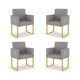 Kit 04 Poltronas Sala Espera Cor Cinza - Base Ferro Dourado - 1