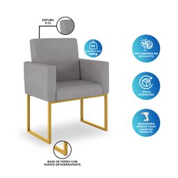 Kit 04 Poltronas Sala Espera Cor Cinza - Base Ferro Dourado - 4