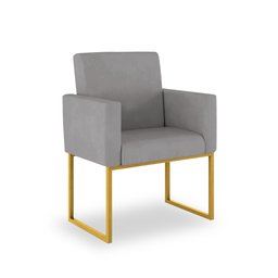 Kit 04 Poltronas Sala Espera Cor Cinza - Base Ferro Dourado - 3