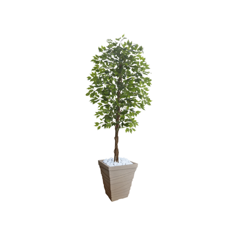 Planta Artificial Ficus Verde 2,10m kit + Vaso Trapezio D. Grafiato Bege 40cm