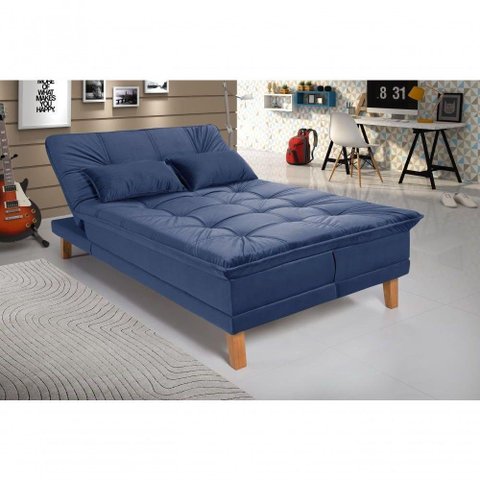 Sofá Cama Berlim 3 Lugares Império Reclinável com Banqueta Espuma D33 Suede Azulmarinho375