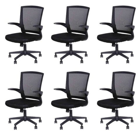 Kit 6 Cadeiras Escritorio Diretor Giratoria Tela Mesh Milão 3314 Preto