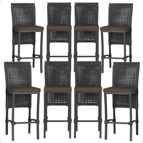 8 Banquetas em Alumínio Roma Preta Corda Náutica Tecido 9