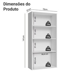 Cristaleira Suspensa 70 Cm 2 Portas de Vidro Branco Madesa Branco - 8