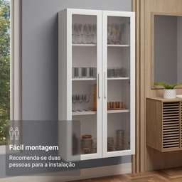 Cristaleira Suspensa 70 Cm 2 Portas de Vidro Branco Madesa Branco - 10