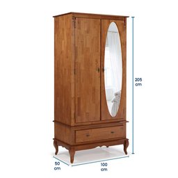 Guarda Roupa Solteiro Madeira Maciça Com Espelho 2 Portas 1 Gaveta 60406E Linz Móveis - Imbuia Glaze - 5