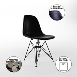 Mesa Industrial Jantar Retangular 137x90cm Preta Base V com 6 Cadeiras Eames Eiffel Pretas Ferro Pre - 4