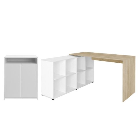 Mesa Escrivaninha em L Eron e Balcão 60cm 2 Portas Look A06 - Mpozenato